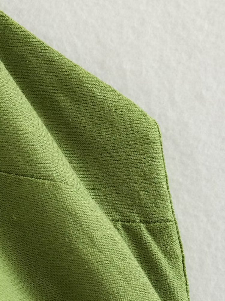Wind Summer Women's New Green Fringe Decorated Linen Halter Dress