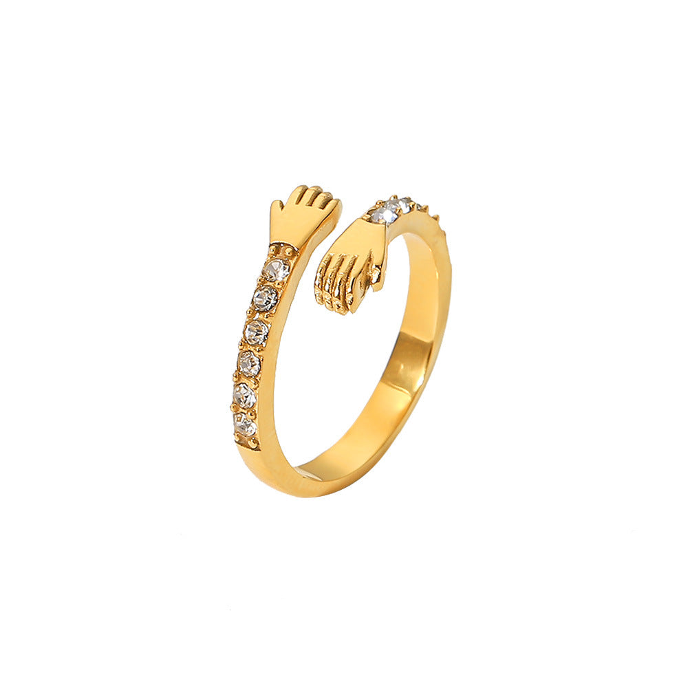 5pcs Titanium Steel Ring Vacuum Electroplating 18K Gold Hands Encircle Zirconium Stainless Steel Open Ring