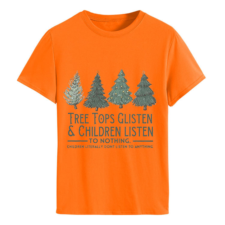Tree Tops Round Neck Fashion Letter Top Women's T-Shirt Loose Short Sleeves