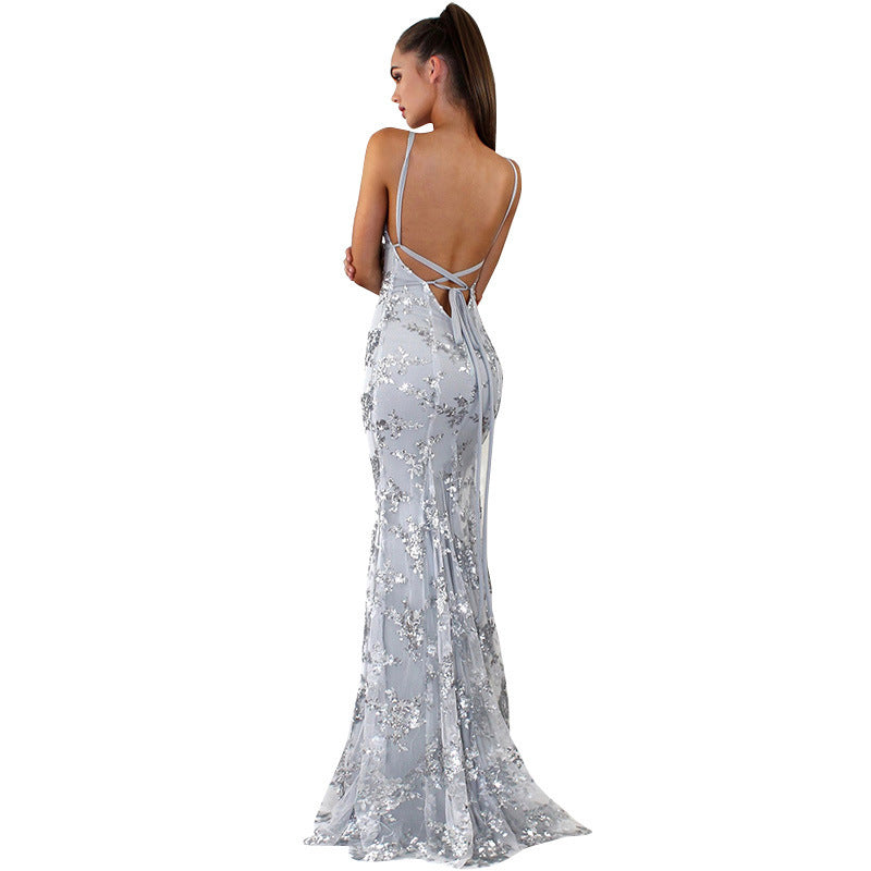 New Women's Dress Halter V-Neck Halter Sequin Dress