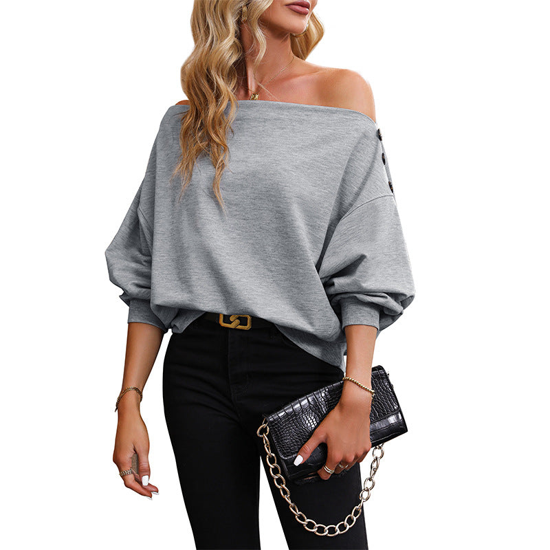 New Autumn New Women's Line Neckline Off-Shoulder Hoodie Women