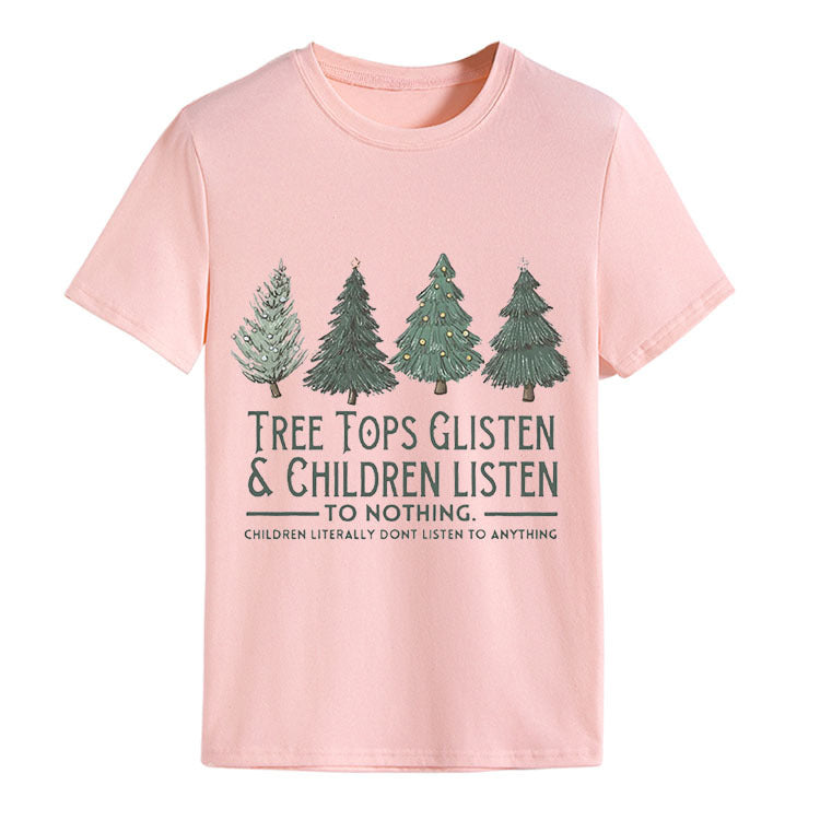 Tree Tops Round Neck Fashion Letter Top Women's T-Shirt Loose Short Sleeves