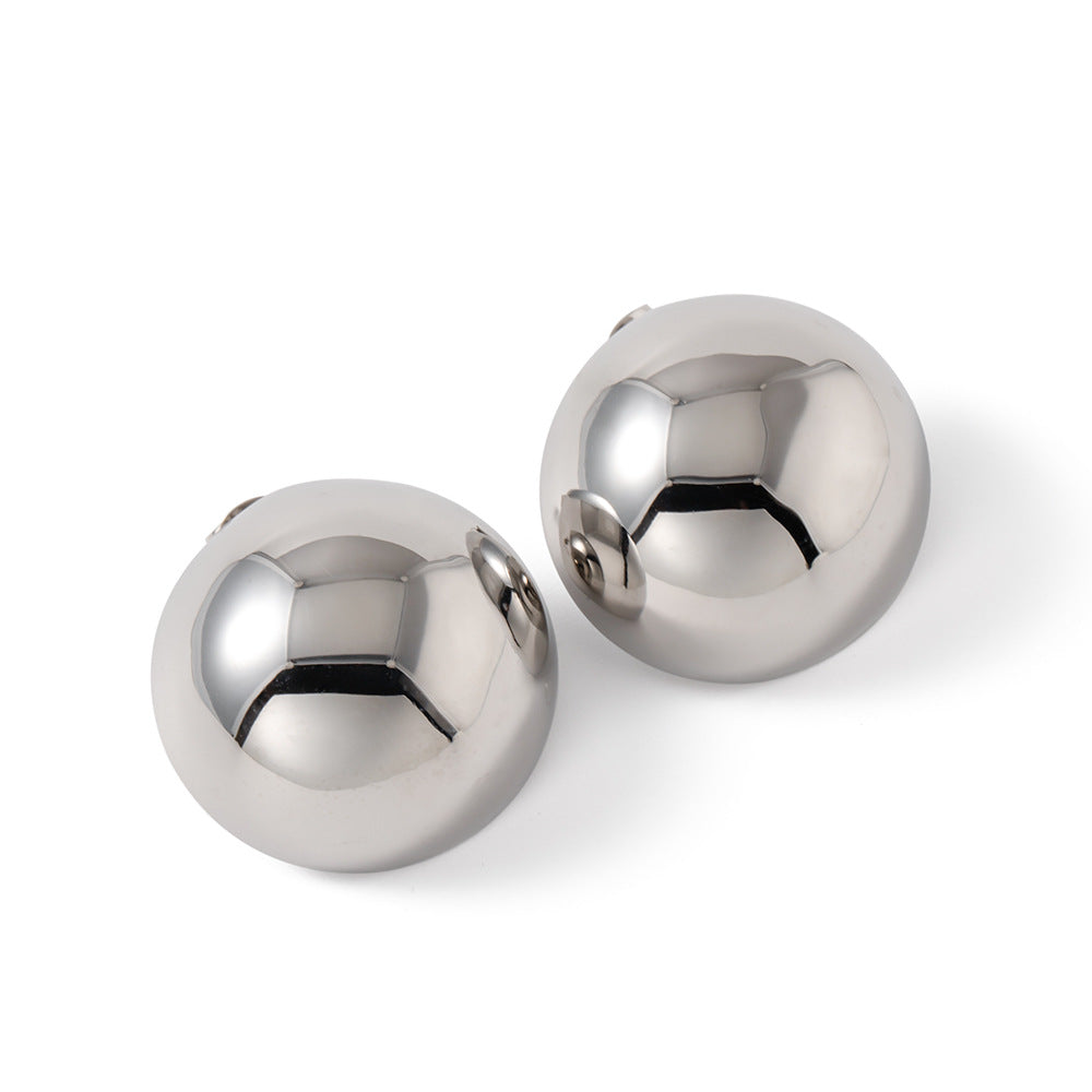 5pcs Titanium Steel Hemisphere Earrings Stud New Fashion Temperament Niche Design Women's Earrings Steel Earrings