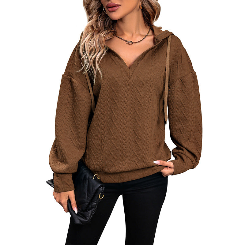 Autumn And Winter New Women's Solid Color Knitted Long Hoodie Hooded Woman