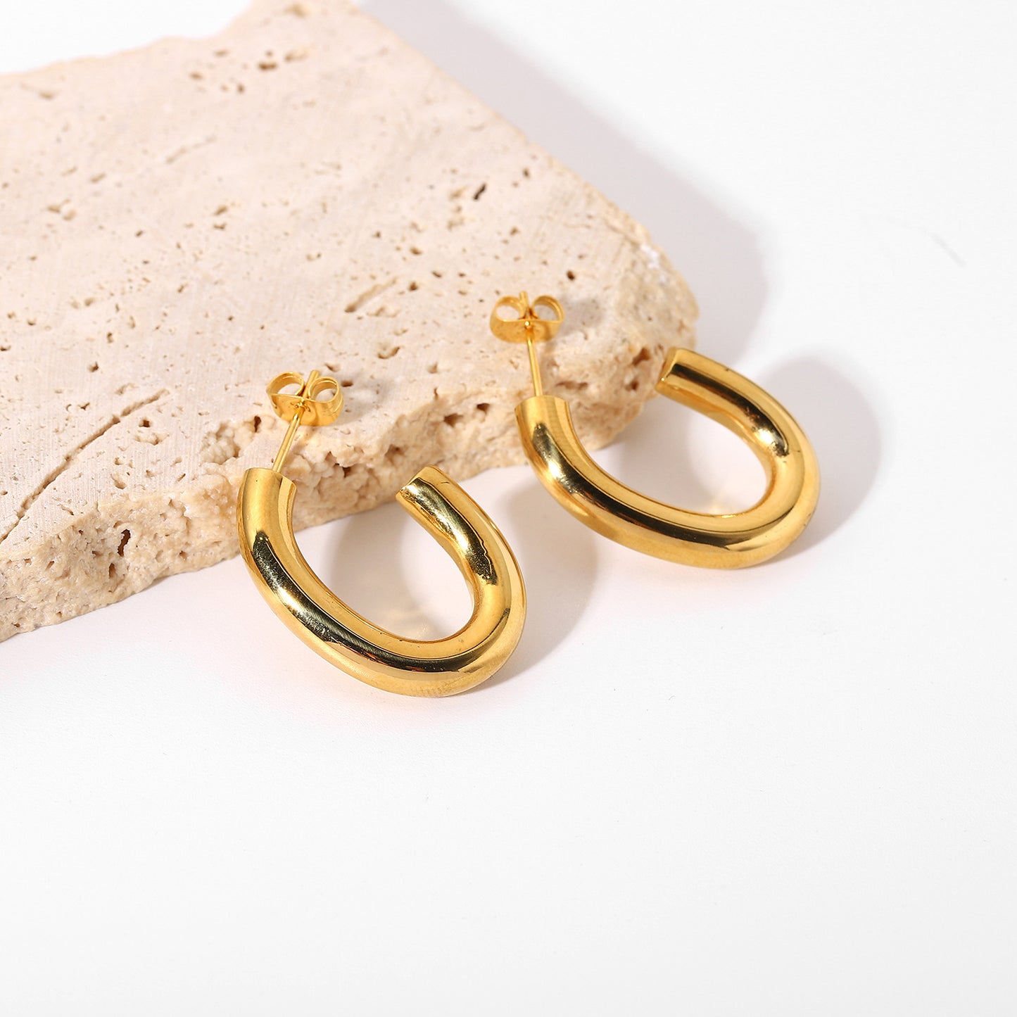 5pcs 18K Gold Plated Stainless Steel Earrings Jewelry C Oval Women's Earrings Popular Accessories