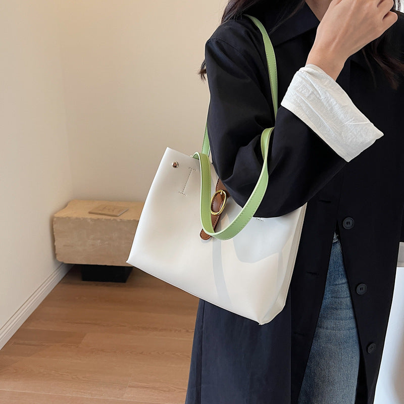Large Capacity Bag Female New Fashion All-In-One Shoulder Bag Leisure College Students Class Bag Commuting Tote Bag