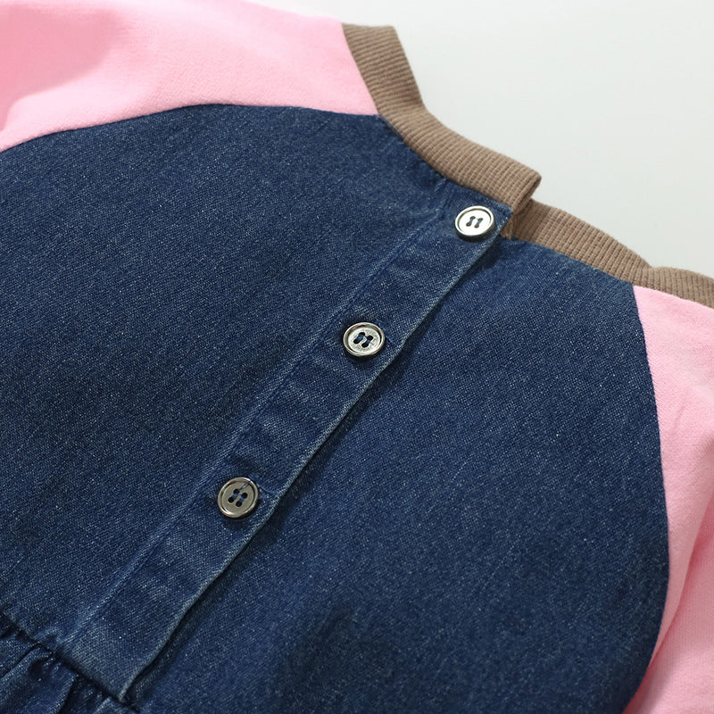 Long Sleeve Girls Denim Skirt Cute Color Matching Girls Skirt Pure Cotton Children's Skirt