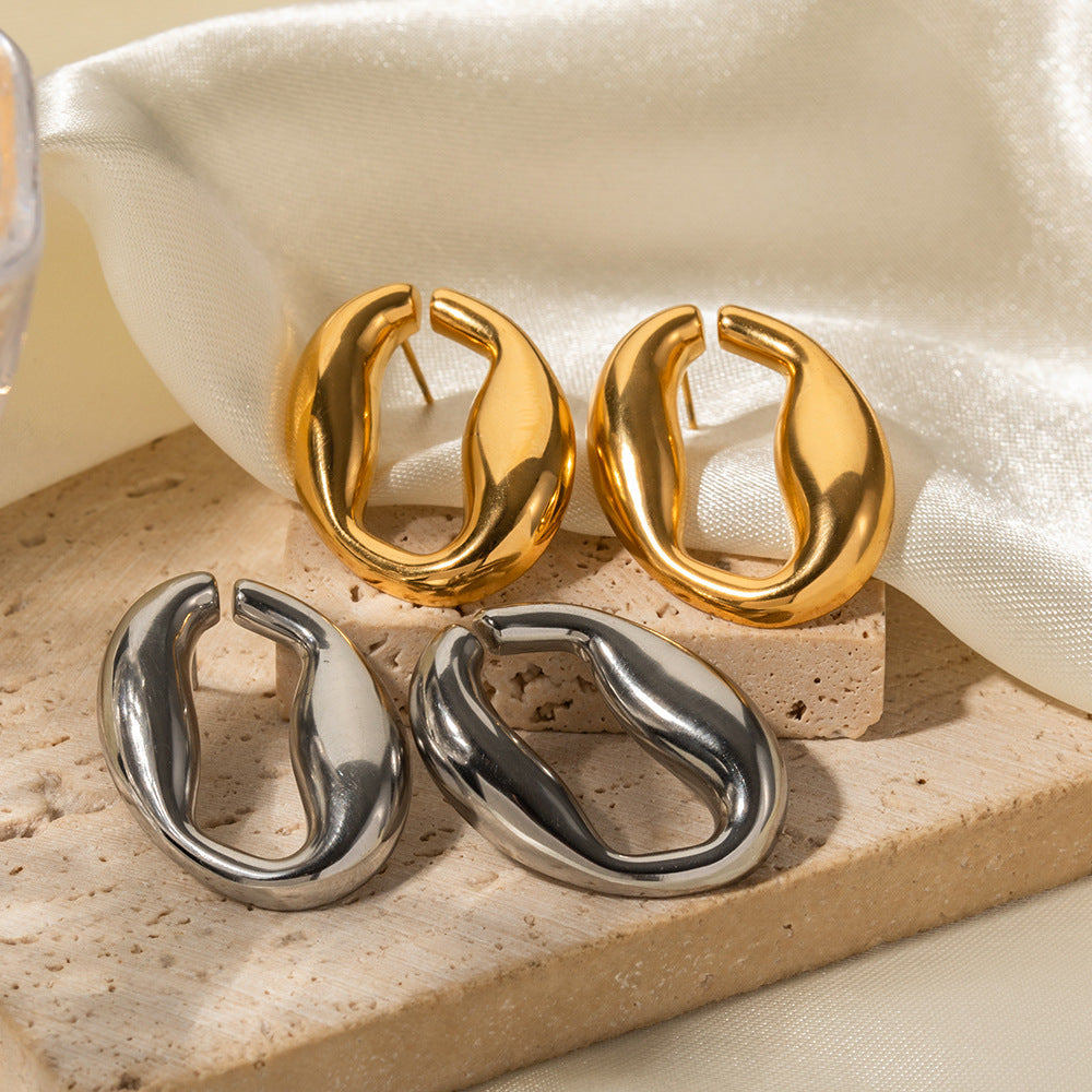 5pcs New Titanium Steel Gold-Plated Earrings 18K Stainless Steel O-Shaped Irregular Hollow Earrings Do Not Fade Jewelry