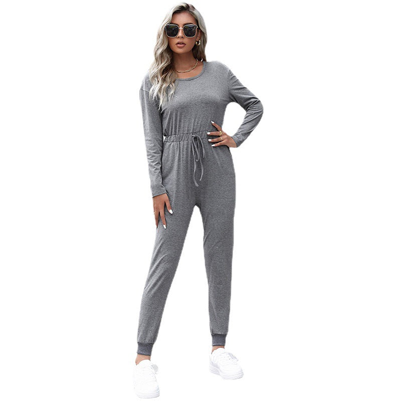 Women's Solid Color Integrated Casual Home Trousers Jumpsuit Women