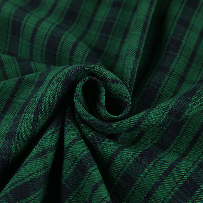 Women's Retro American Plaid Shirt Green Boyfriend Wind Long Loose Oversize Shirt