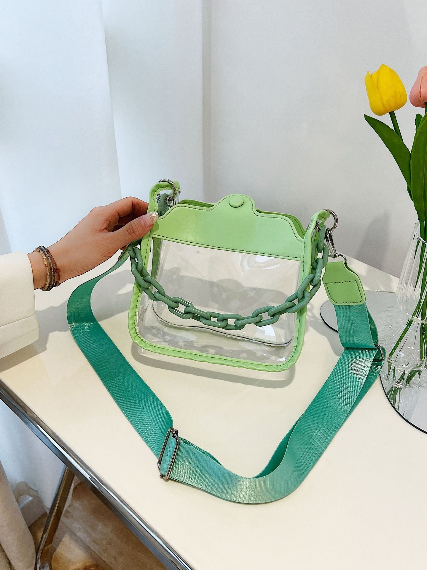 Niche Transparent Fresh Pvc Jelly Bag Female Fashion Texture Single Shoulder Chain Hand Crossbody Bag