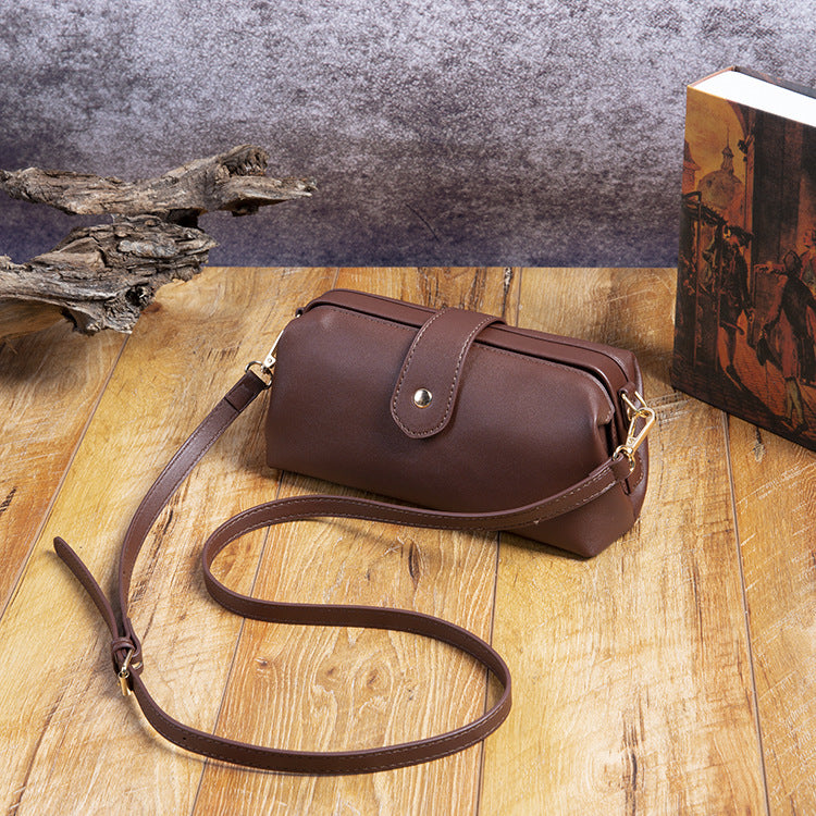 Retro Soft Gold Bag Doctor Bag Clip Bag Casual Mini Crossbody Bag