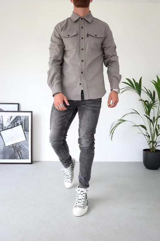 Autumn And Winter New Men's Youth Casual Shirt Spot Grinding