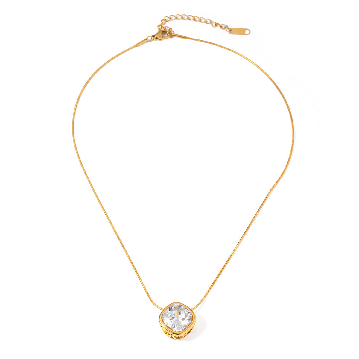 5pcs Fashion 18K Gold Stainless Steel Zircon Square Hollow Inlaid Zircon Earrings Pendant Necklace Jewelry