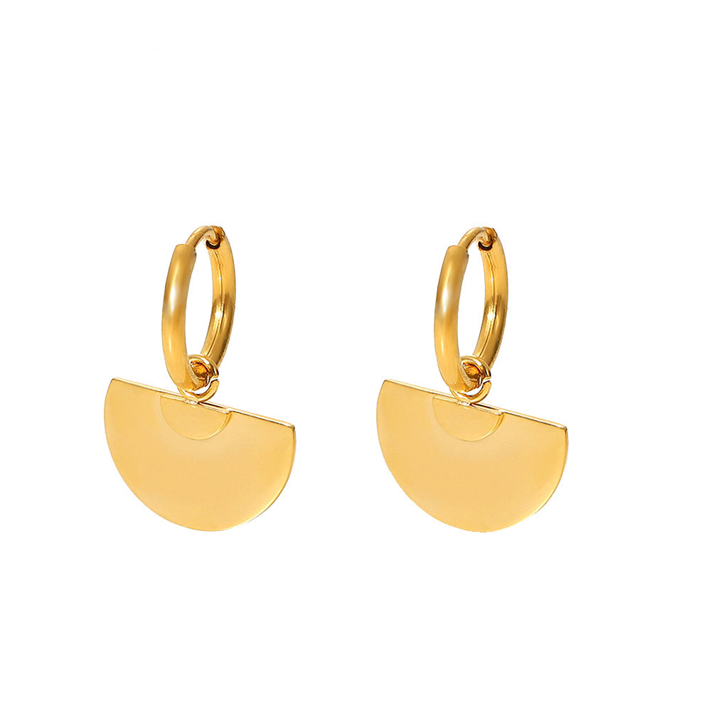 5pcs Stylish High-Grade 18K Gold Semi-Circle Pendant Stainless Steel Earrings Women's Temperament Earrings