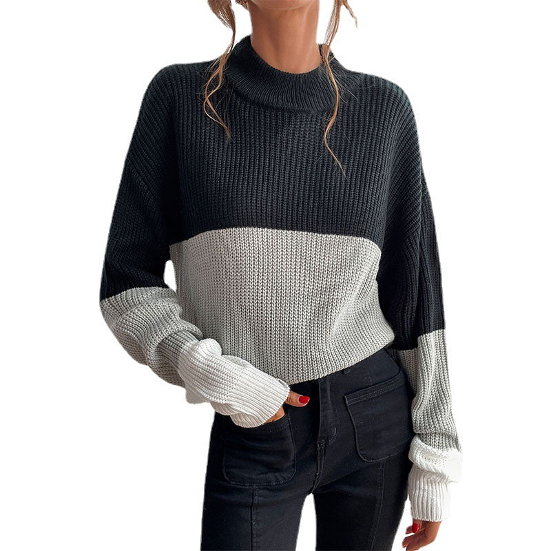 Stay Cozy and Stylish with our Autumn and Winter Women's Color Matching Turtleneck Sweater - Long-Sleeved Fashion Essential
