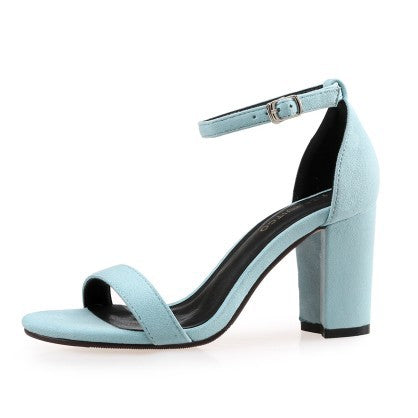 A Line Buckle High Heel Sandals Thick With Female Summer Dewtoe Black Suede Size 33 to 43