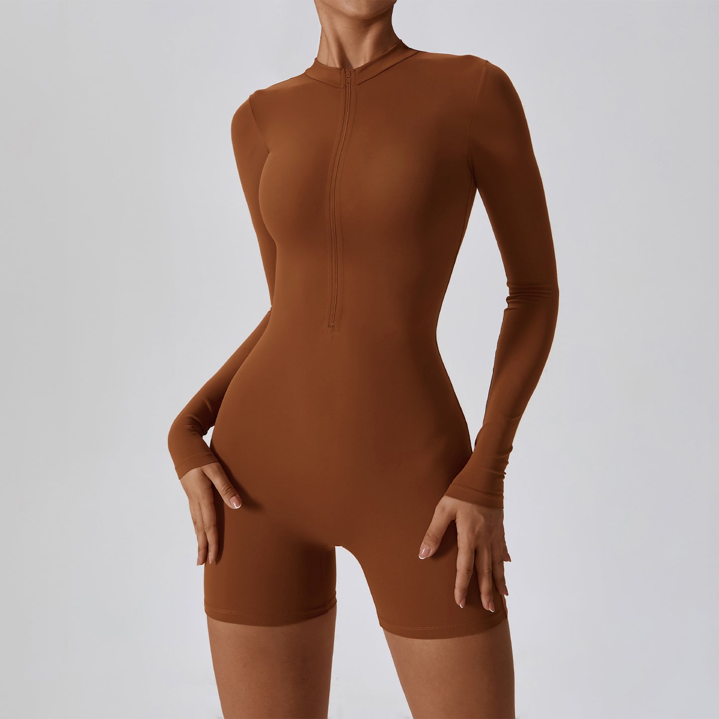 Open Collar Zipper Long Sleeve Jumpsuit Dance Fitness Sports Jumpsuit Sexy Tight Yoga Dress Female