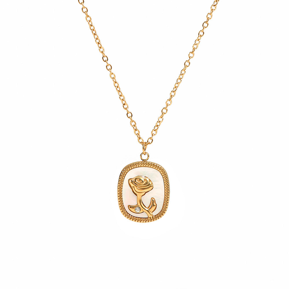 5pcs 18K Gold White Fritillary Inlaid Pendant Necklace Niche Design Light Luxury Rose Pendant Necklace