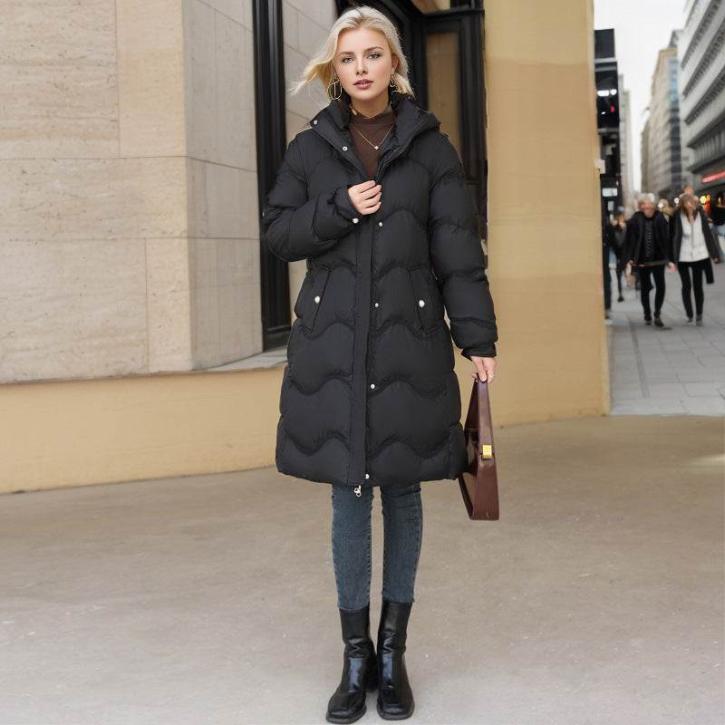 Fashionable Temperament Cotton-Padded Jacket Women's Mid-Long Winter New Down Padded Jacket Long Sleeves Over The Knee Loose Waist Cotton-Padded Jacket Tide