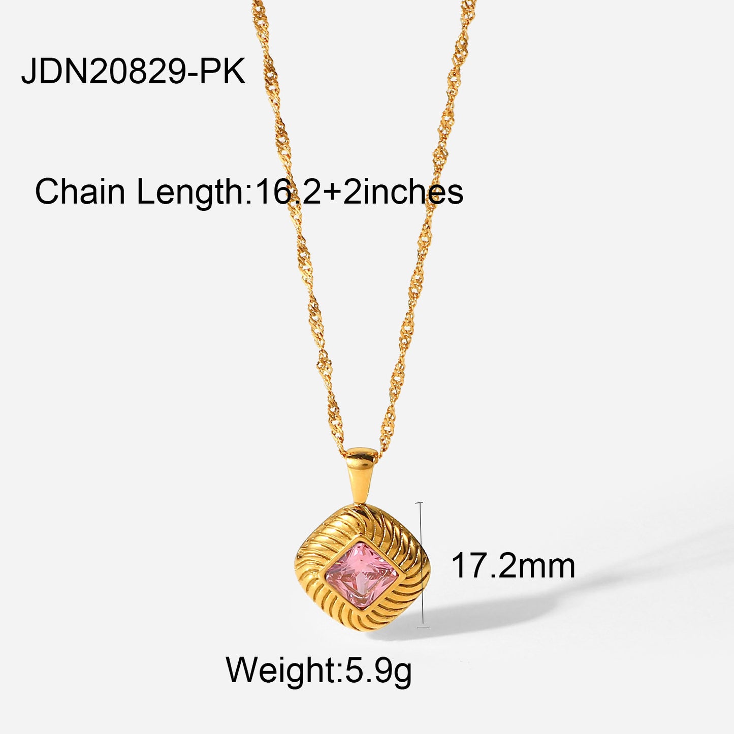 5pcs New Stainless Steel Necklace 18K Gold Square Rib Buttons White // Green Zircon Pendant Necklace For Women