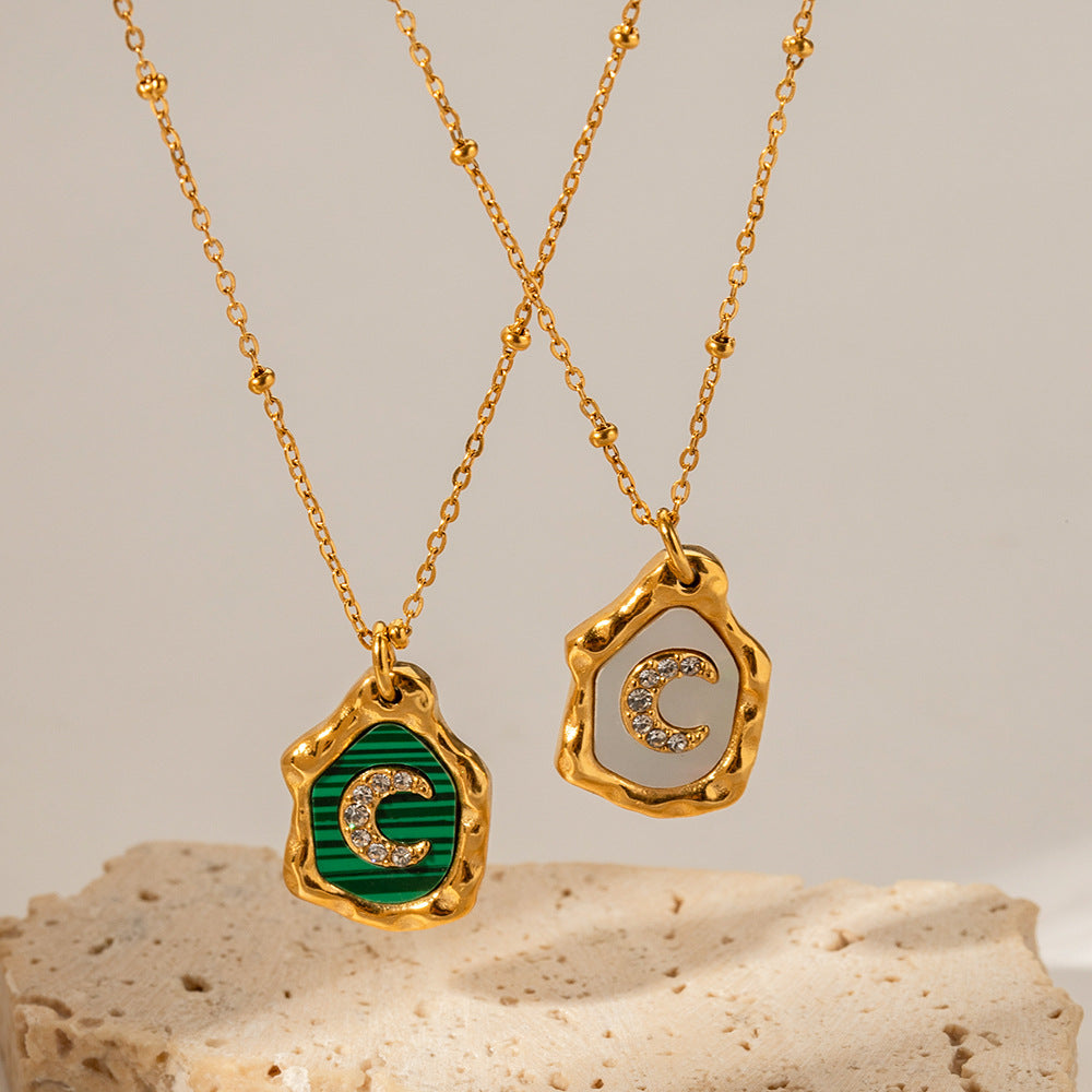 5pcs New Titanium Steel Necklace 18K Gold Stainless Steel Irregular Moon Inset Zircon Pendant Necklace Jewelry