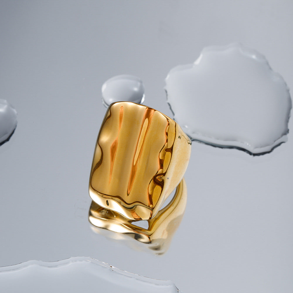 5pcs 18K Gold Stainless Steel Rectangular Embossed Ring No. 7