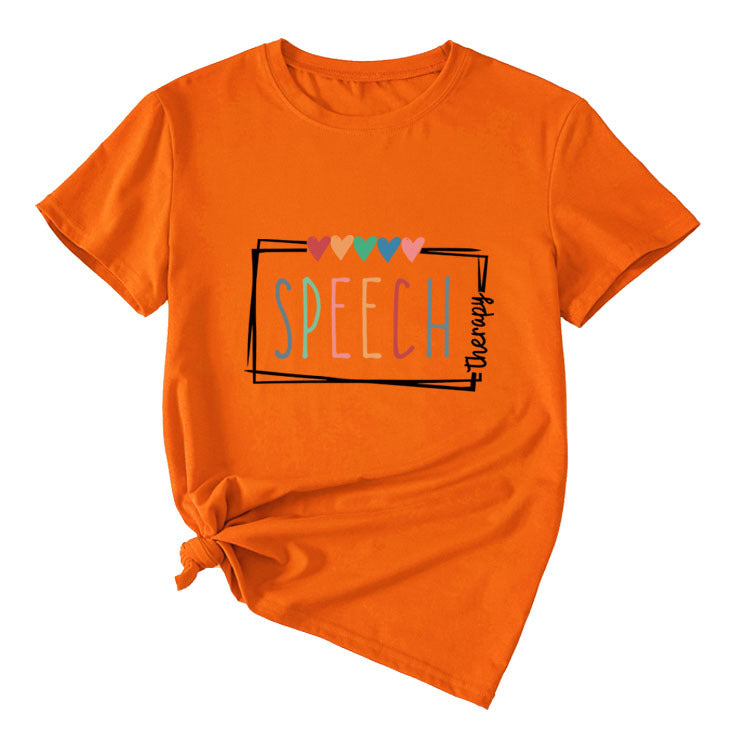 Women's Casual Crew-Neck T-Shirt Speech Therapy Loose Short Sleeves