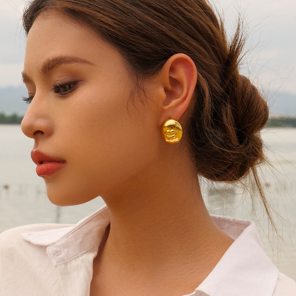 5pcs New Titanium Steel Gold-Plated Earrings Stylish 18K Gold Stainless Steel Chubby Lip Oval Stud Earrings Accessories