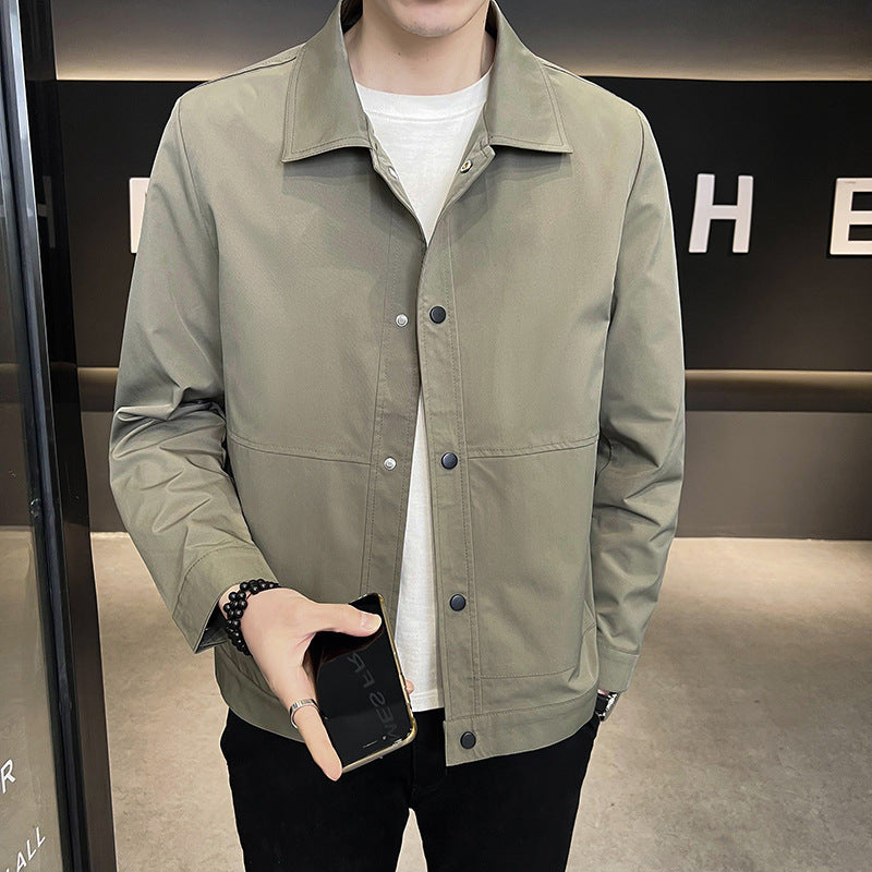 Men's Lapel Jacket Spring And Autumn Trend Slim-Fit Anti-Wrinkle Coat Light Mature Wind Youth Autumn Uniform Gown