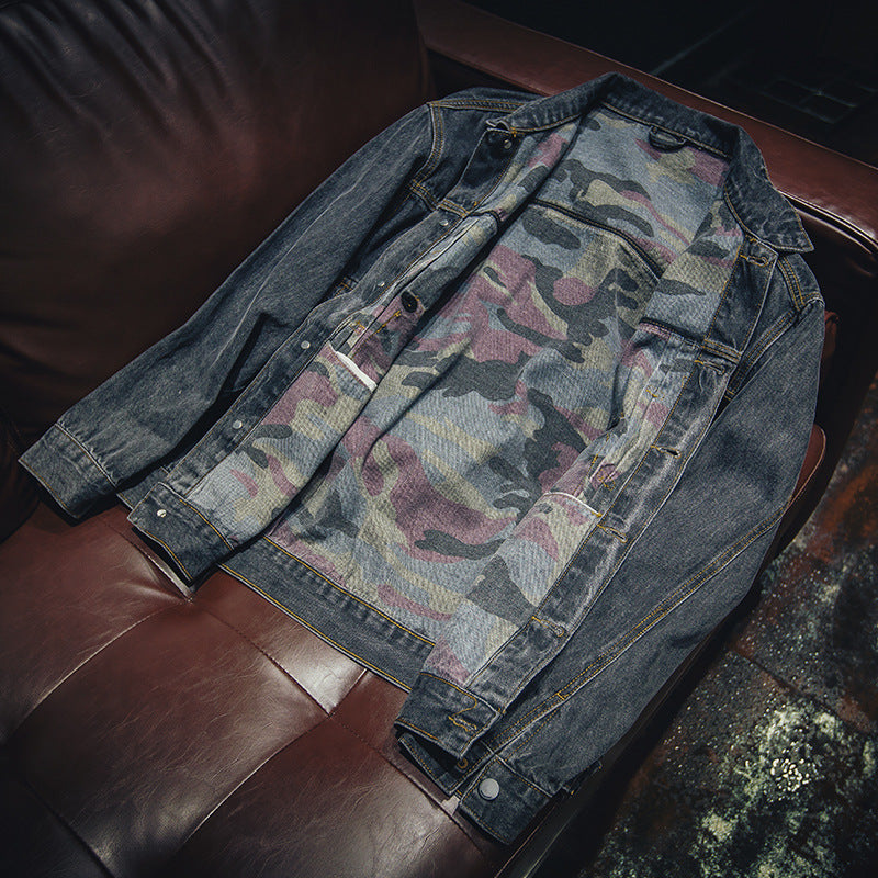 Spring And Autumn Denim Coat Men Loose Fashion Cargo Jacket Large Size Black Denim Clothing Tide