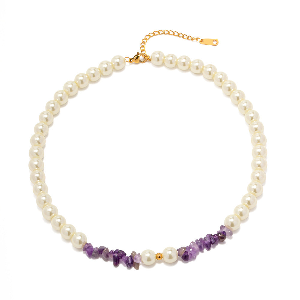 5pcs Retro Palace Style Glass Pearl High-Grade Sense Of Amethyst Stone Beaded Necklace Does Not Fade The Jewelry