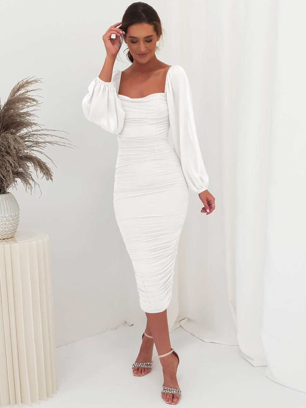 Lace Patchwork Dress Toast Dress Square Collar Slit Skirt Skirt Light Dress Bridesmaid Dress
