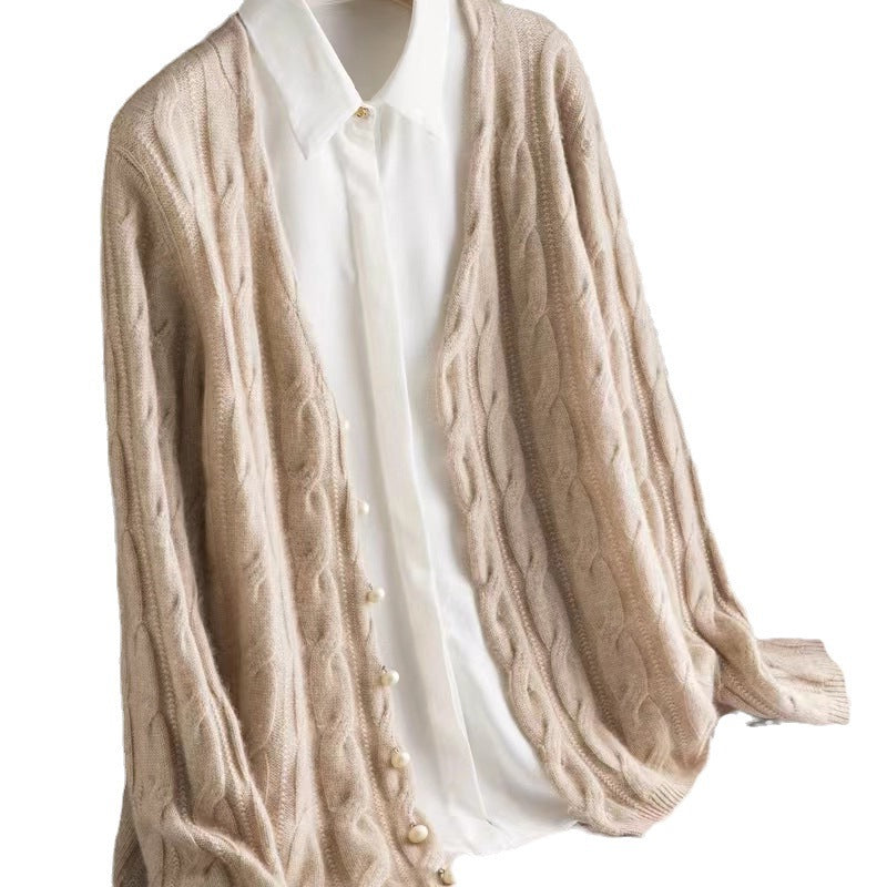 100 Pure Wool Knit Coat Cardigan Collar Loose Twist Autumn/Winter Vintage Cashmere Sweater With Extra Thickness