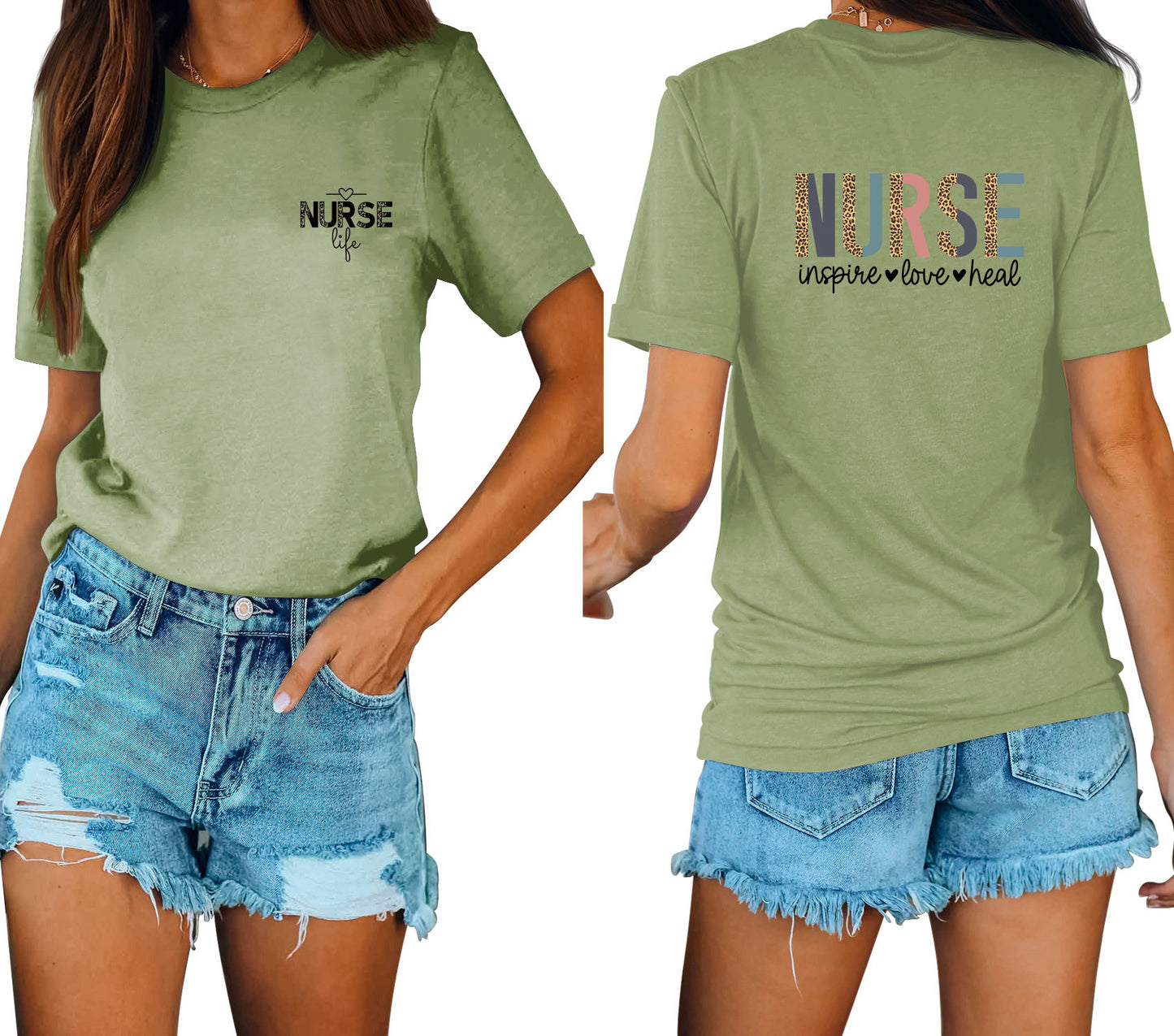 Casual Chic With Front And Rear Print Nurse Inspire Loose Crew Neck Short Sleeves