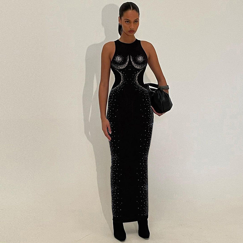 Vintage Female Skirt Hot Drill Dress Slim Sleeveless Round Neck Large Size Skirt High Waist Tight Wrap Hip Pencil Skirt