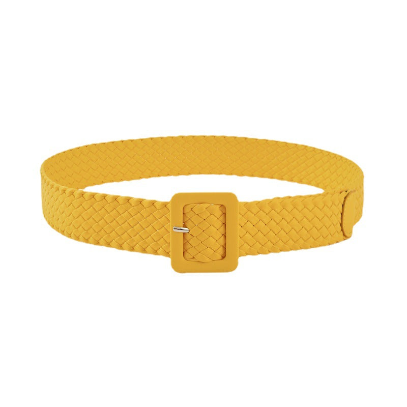 Pastoral Style Woven Wide Belt Fashion Candy Color Bag Buckle Decorated Dress Jeans Belt Women