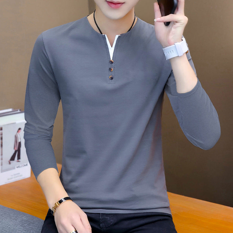 Autumn Cotton Men's Long Sleeve T-Shirt Men's Polo Shirt Casual Lapel Business Men's Clothing Base Shirt