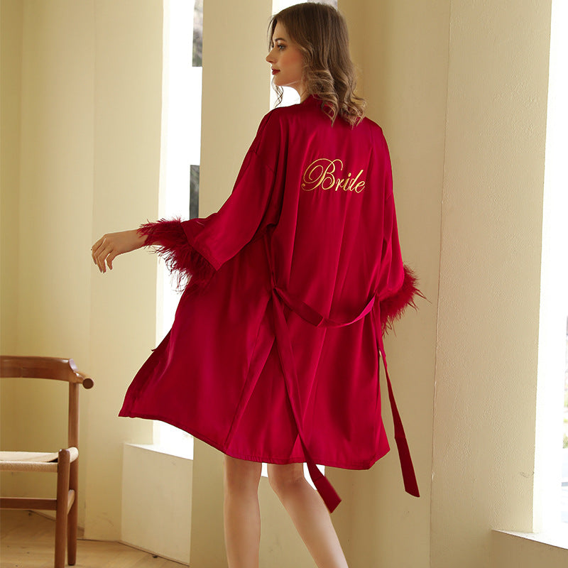Bride Dressing Gown Ladies Dressing Gown Wedding Makeup Bridesmaids Wedding Kimono Satin Ice Silk Bathrobe