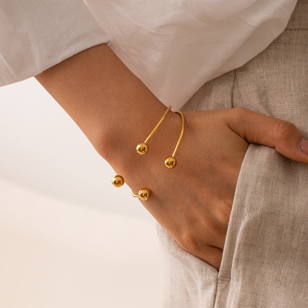 5pcs Design 18K Gold Stainless Steel Classic Ball Opening Bracelet Jewelry