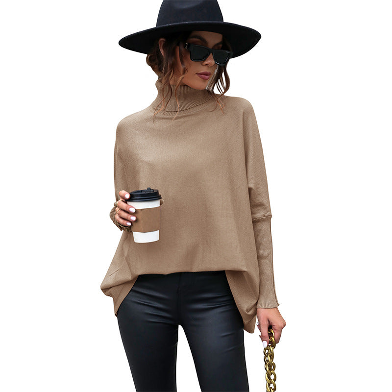 Autumn New Fashion Women's Medium Long Solid Color Turtleneck Sweater