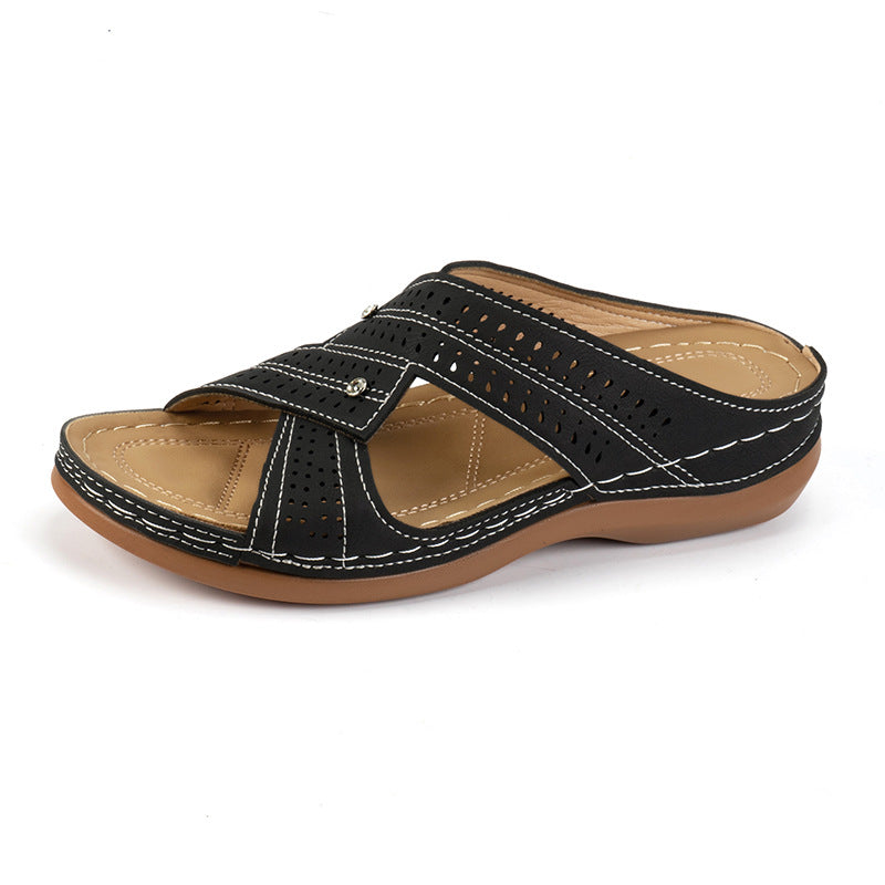 New Summer Large Size Slope Slippers Female Cross With Solid Color Car Sewing Thread Beach Sandals Female