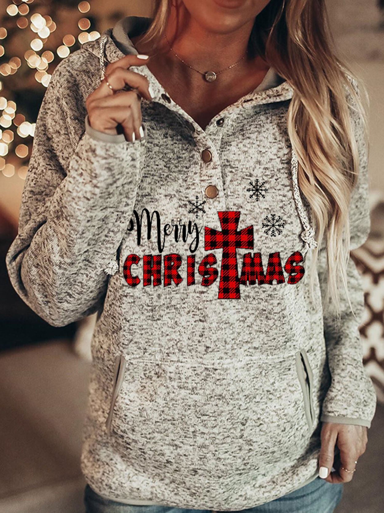 New Female Hoodie Large Size Christmas Print Hoodie