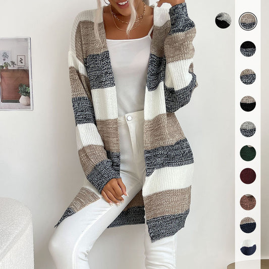 Autumn And Winter New  Women's Long Buttonless Color Sweater Coat