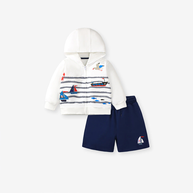 Boys Hoodie Set Autumn Long-Sleeved Hooded Children's Set Pure Cotton Two-Piece