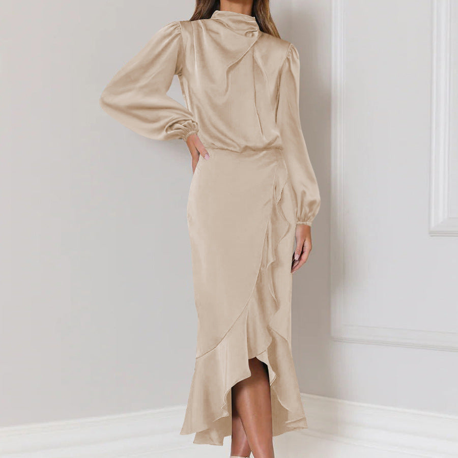 Fishtail Dress High-Grade Satin Long-Sleeved Loose Dress Temperament Elegant Women's Evening Dress