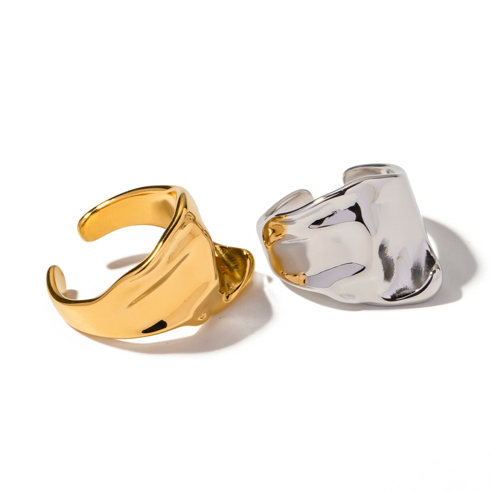 5pcs Small 18K Electric Gold-Plated Titanium Steel Ring Women's Fashion Hand Jewelry Double Wavy Diamond Ring