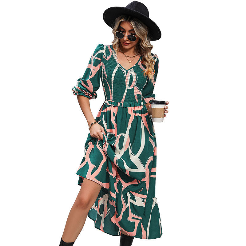 New Autumn New Fashion Women's Printed Long-Sleeved Dress