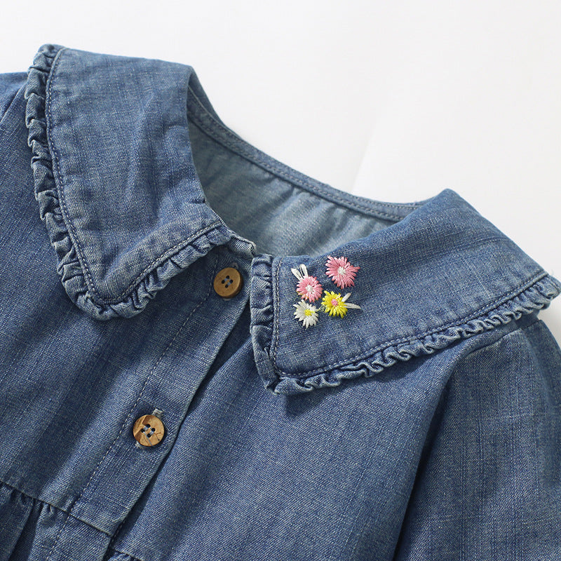 Long Sleeve Girls' Dress Autumn Children's Dress Applique Cotton Children's Dress
