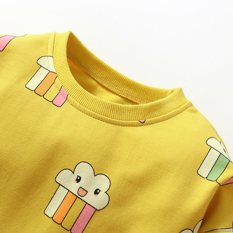Girls Skirt Children's Dress Autumn Long-Sleeved Princess Dress Home Cotton Children's Dress